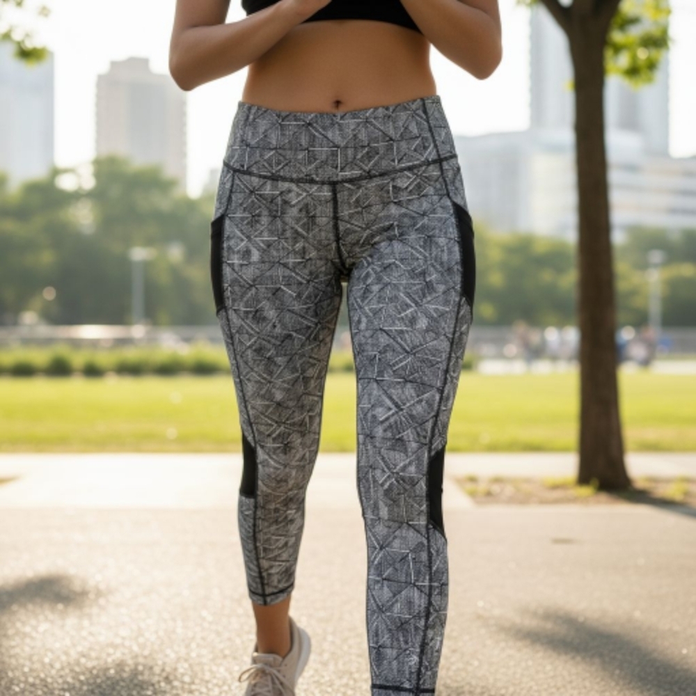 Lululemon Run Inspire Crop II Leggings 6 Black White‎ Geo Mesh Panels